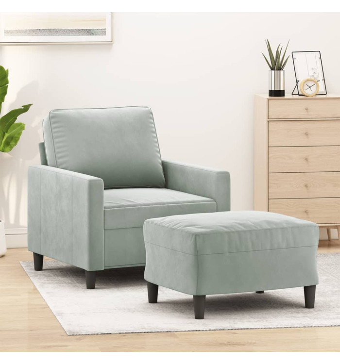 Fauteuil avec repose-pied Gris clair 60 cm Velours | Mobilier & Déco