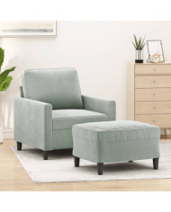 Fauteuil avec repose-pied Gris clair 60 cm Velours | Mobilier & Déco