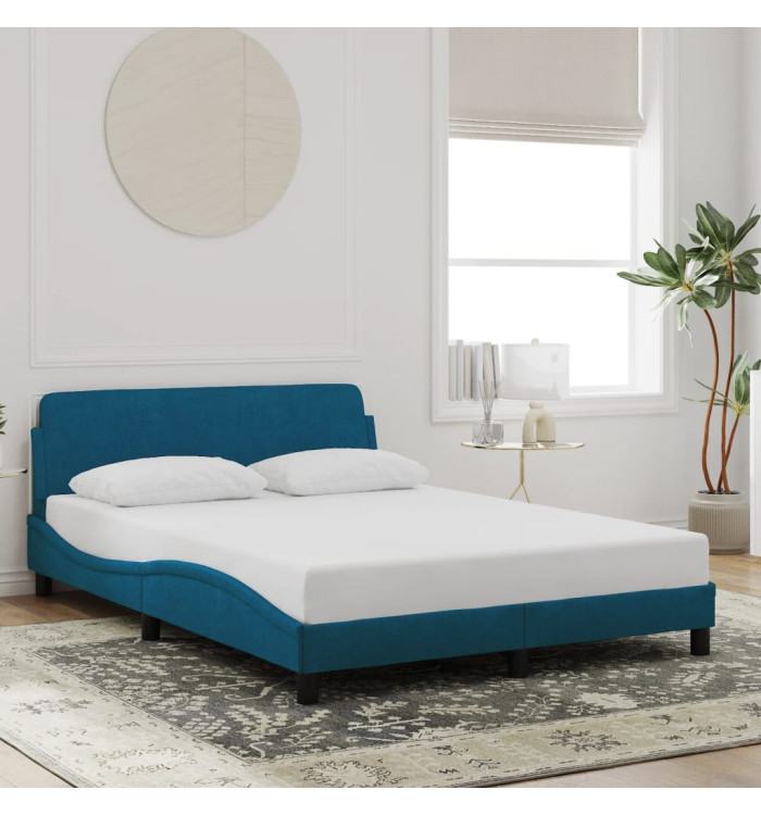Cadre de lit et tête de lit sans matelas bleu 140x200cm velours | Mobilier & Déco