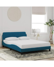 Cadre de lit et tête de lit sans matelas bleu 140x200cm velours | Mobilier & Déco