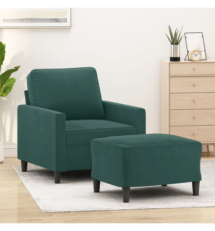 Fauteuil avec repose-pied Vert foncé 60 cm Velours | Mobilier & Déco