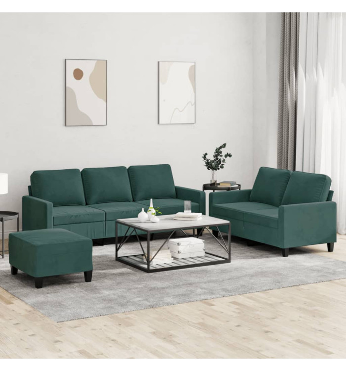 Ensemble de canapés 3 pcs avec coussins Vert foncé Velours | Mobilier & Déco