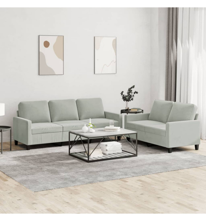 Ensemble de canapés 2 pcs avec coussins Gris clair Velours | Mobilier & Déco