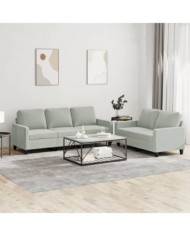 Ensemble de canapés 2 pcs avec coussins Gris clair Velours | Mobilier & Déco