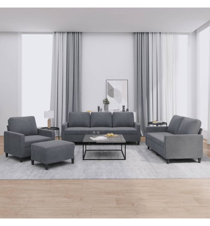Ensemble de canapés 4 pcs avec coussins Gris foncé Velours | Mobilier & Déco