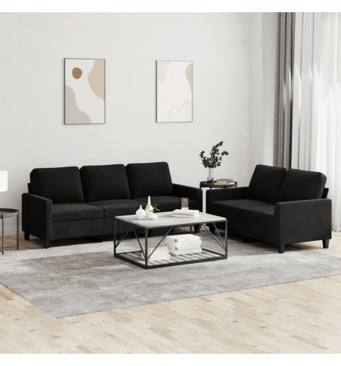 Ensemble de canapés 2 pcs avec coussins Noir Velours | Mobilier & Déco