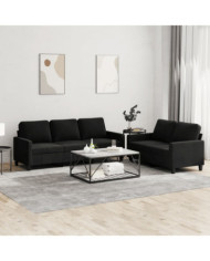 Ensemble de canapés 2 pcs avec coussins Noir Velours | Mobilier & Déco