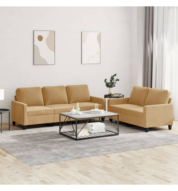 Ensemble de canapés 2 pcs avec coussins Marron Velours | Mobilier & Déco