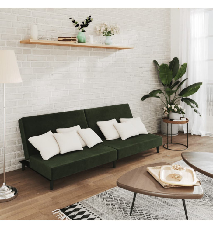 Canapé-lit à 2 places vert foncé velours | Mobilier & Déco