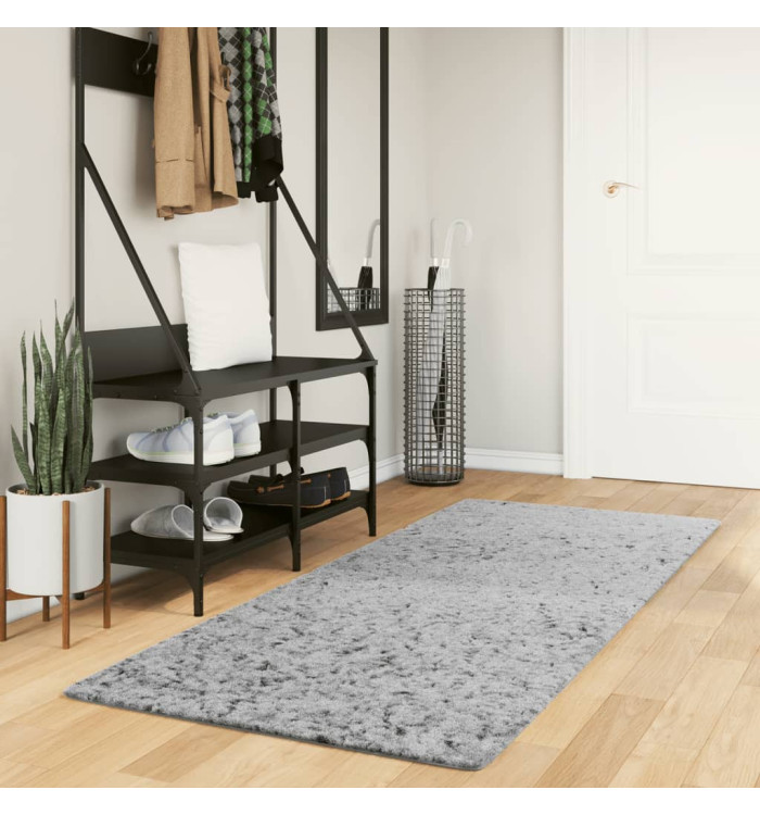 Tapis shaggy PAMPLONA poils longs moderne gris 80x200 cm | Mobilier & Déco