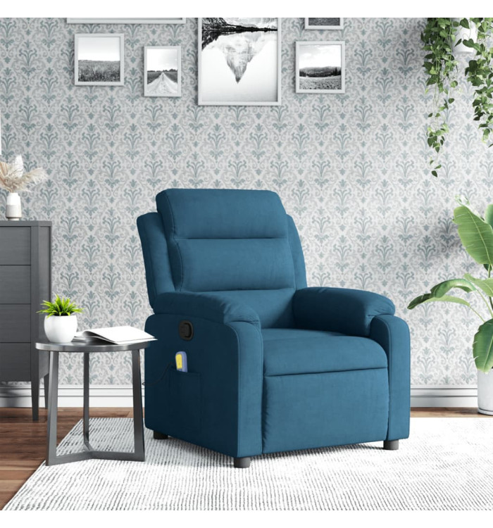 Fauteuil inclinable de massage bleu velours | Mobilier & Déco