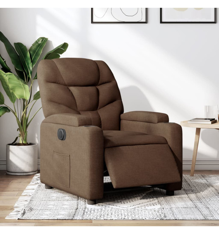 Fauteuil inclinable électrique Marron Tissu | Mobilier & Déco