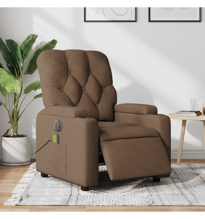 Fauteuil inclinable de massage électrique marron tissu | Mobilier & Déco