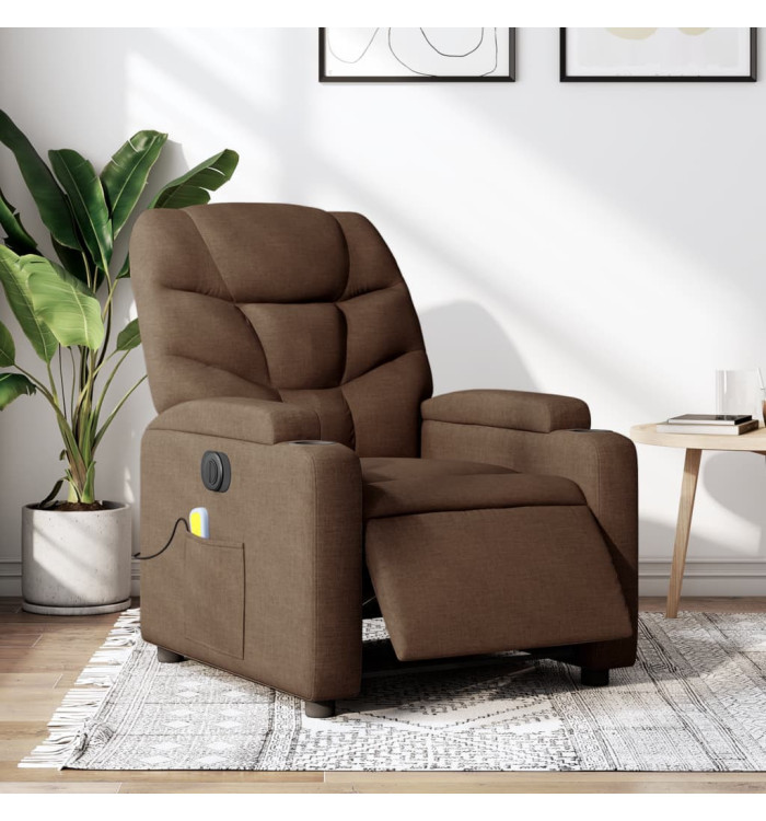Fauteuil inclinable de massage électrique marron tissu | Mobilier & Déco