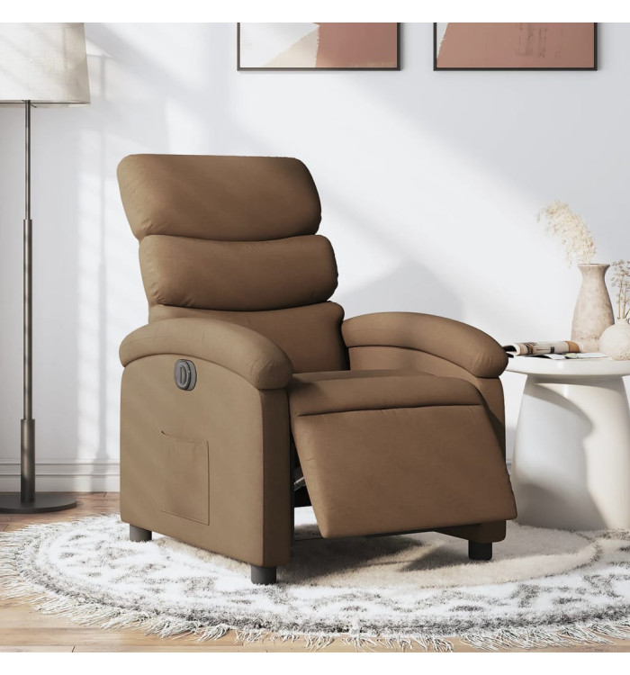 Fauteuil inclinable électrique Marron Tissu | Mobilier & Déco