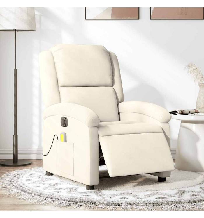 Fauteuil inclinable de massage électrique crème velours | Mobilier & Déco
