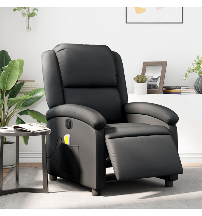Fauteuil de massage inclinable électrique noir cuir véritable | Mobilier & Déco