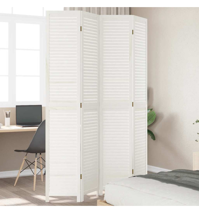Cloison de séparation 4 panneaux blanc bois de paulownia massif | Mobilier & Déco