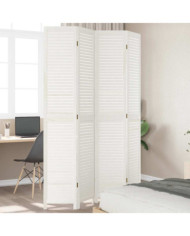 Cloison de séparation 4 panneaux blanc bois de paulownia massif | Mobilier & Déco