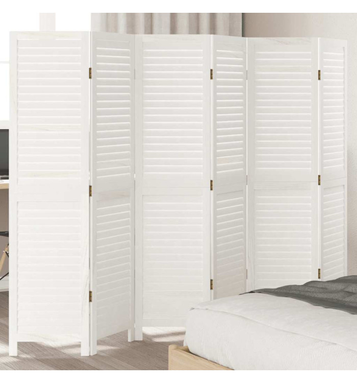 Cloison de séparation 6 panneaux blanc bois de paulownia massif | Mobilier & Déco