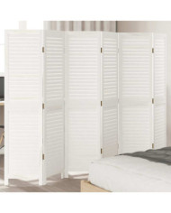 Cloison de séparation 6 panneaux blanc bois de paulownia massif | Mobilier & Déco