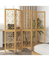 Cloison de séparation 5 panneaux marron bois paulownia massif | Mobilier & Déco
