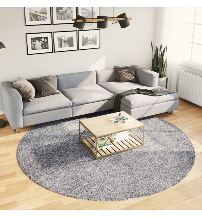 Tapis shaggy PAMPLONA poils longs moderne bleu Ø 240 cm | Mobilier & Déco