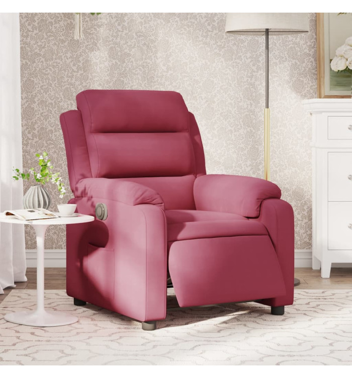 Fauteuil inclinable électrique rouge bordeaux velours | Mobilier & Déco