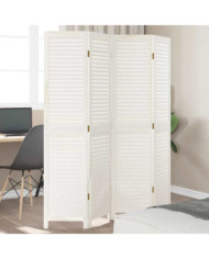 Cloison de séparation 4 panneaux blanc bois de paulownia massif | Mobilier & Déco