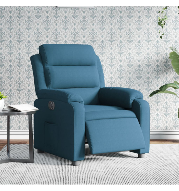 Fauteuil inclinable électrique bleu velours | Mobilier & Déco