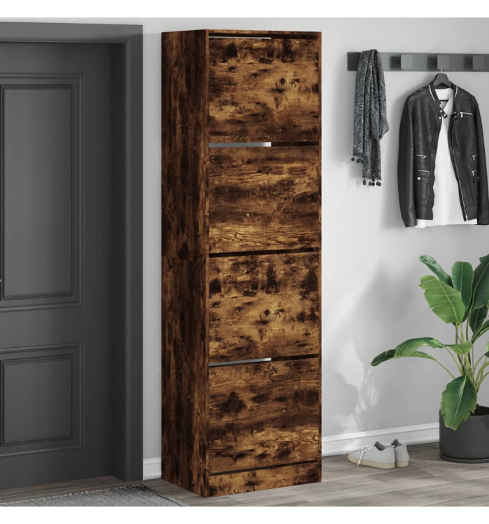 Armoire à chaussures 4 tiroirs rabattables chêne 60x42x204 cm | Mobilier & Déco