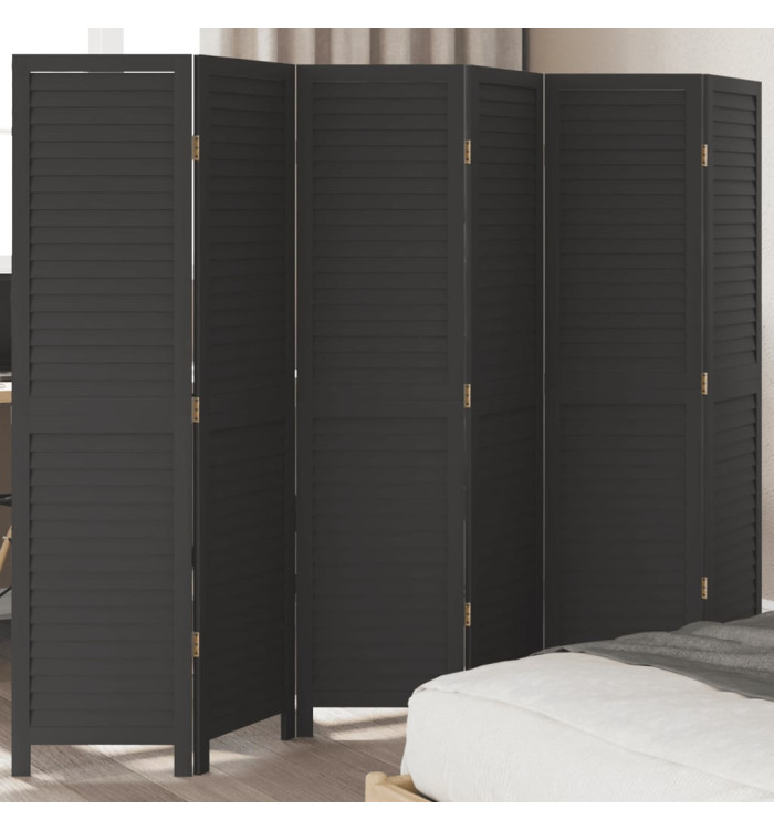 Cloison de séparation 6 panneaux noir bois de paulownia massif | Mobilier & Déco