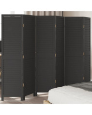 Cloison de séparation 6 panneaux noir bois de paulownia massif | Mobilier & Déco