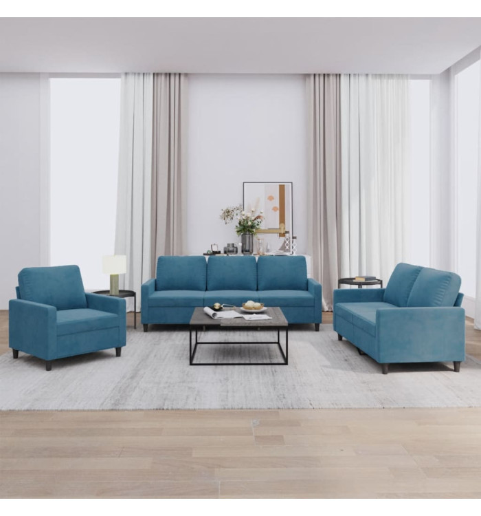 Ensemble de canapés 3 pcs avec coussins Bleu Velours | Mobilier & Déco