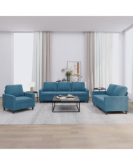 Ensemble de canapés 3 pcs avec coussins Bleu Velours | Mobilier & Déco