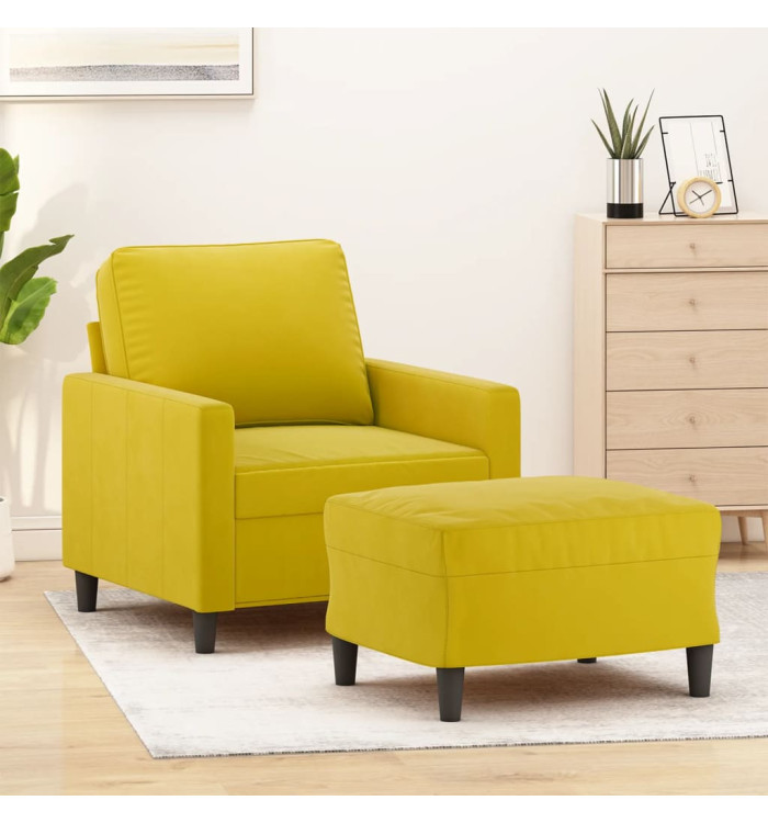 Fauteuil avec repose-pied jaune 60 cm velours | Mobilier & Déco