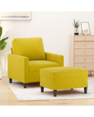 Fauteuil avec repose-pied jaune 60 cm velours | Mobilier & Déco