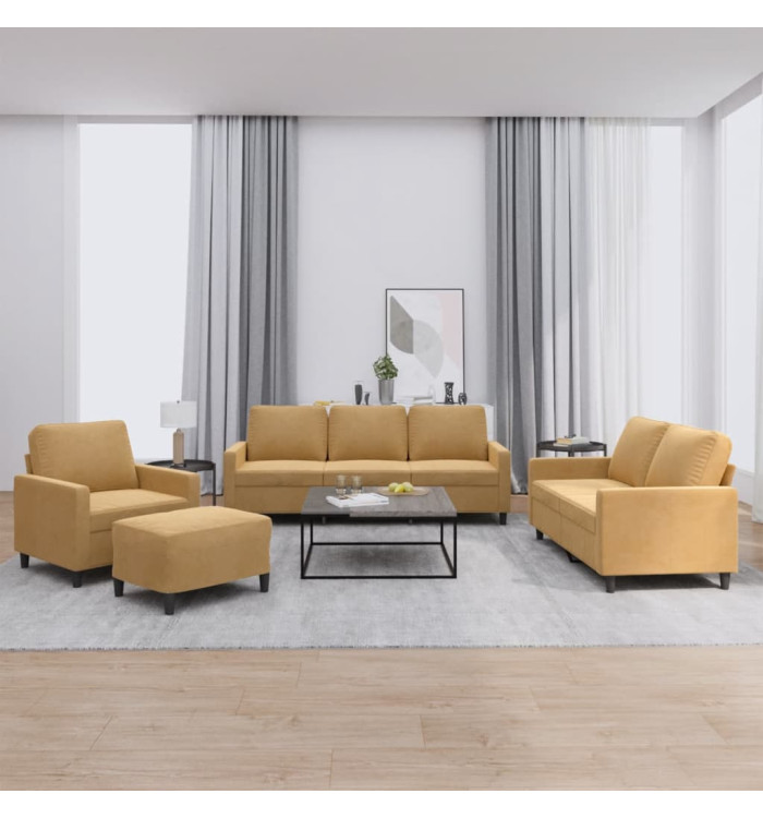 Ensemble de canapés 4 pcs avec coussins Marron Velours | Mobilier & Déco
