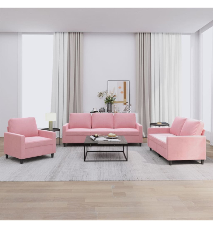 Ensemble de canapés 3 pcs avec coussins Rose Velours | Mobilier & Déco