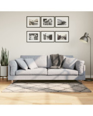 Tapis shaggy à poils longs moderne beige anthracite 80x150 cm | Mobilier & Déco