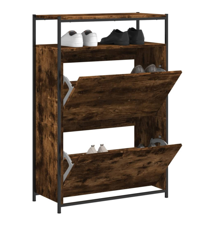 Armoire à chaussures chêne fumé 75x34x112 cm bois d'ingénierie | Mobilier & Déco