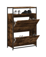 Armoire à chaussures chêne fumé 75x34x112 cm bois d'ingénierie | Mobilier & Déco