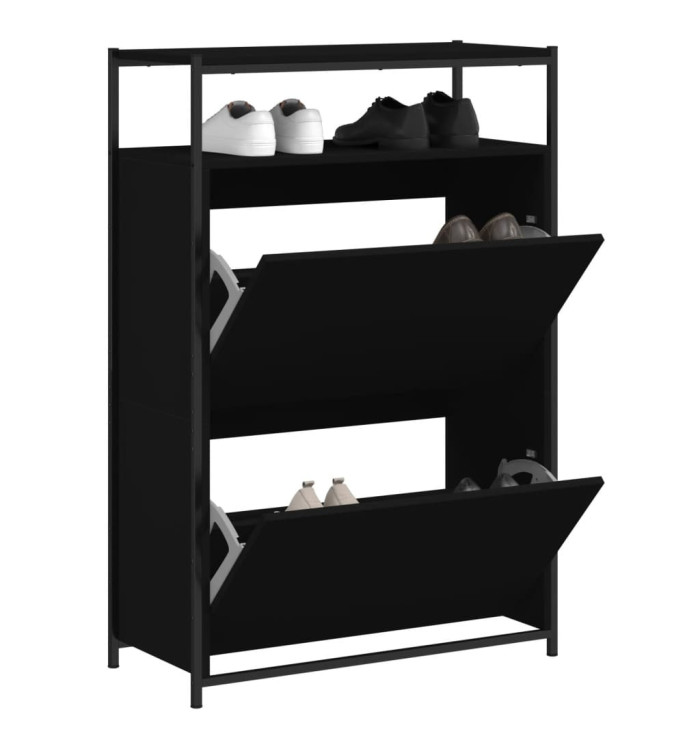 Armoire à chaussures noir 75x34x112 cm bois d'ingénierie | Mobilier & Déco