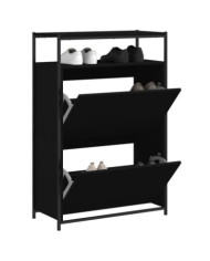 Armoire à chaussures noir 75x34x112 cm bois d'ingénierie | Mobilier & Déco