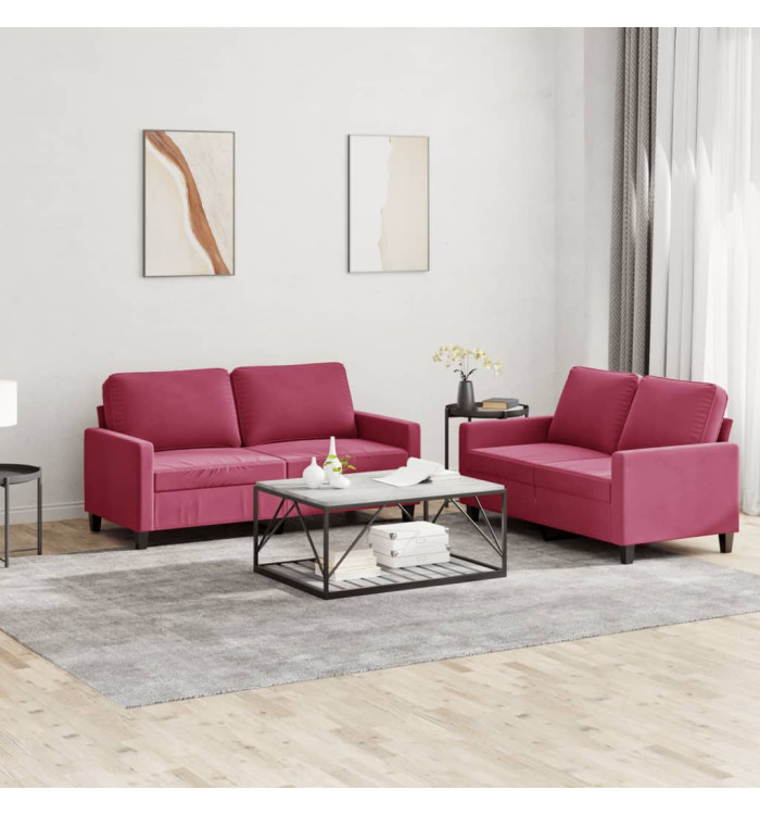 Ensemble de canapés 2 pcs avec coussins Rouge bordeaux Velours | Mobilier & Déco