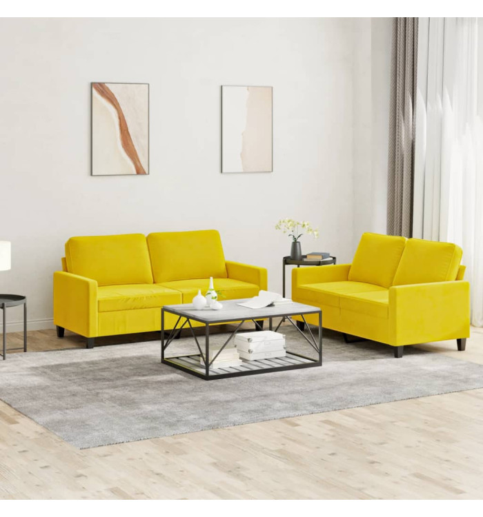 Ensemble de canapés 2 pcs avec coussins Jaune Velours | Mobilier & Déco