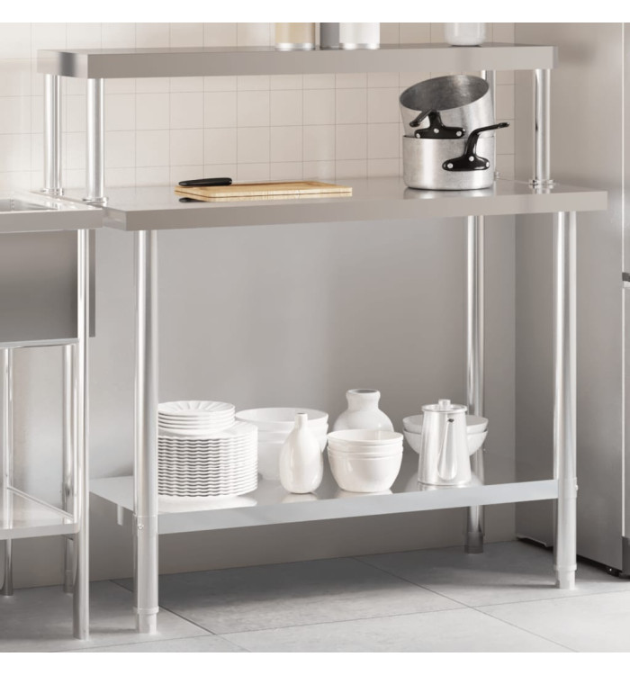 Table de travail de cuisine avec étagère 110x55x120 cm inox | Mobilier & Déco