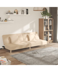 Canapé-lit à 2 places avec deux oreillers crème tissu | Mobilier & Déco