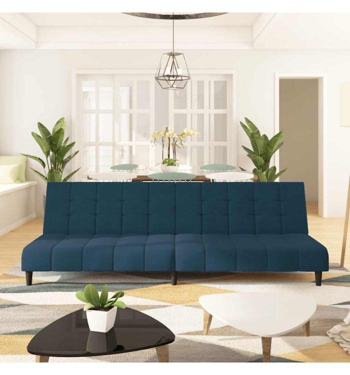 Canapé-lit à 2 places Bleu Velours | Mobilier & Déco