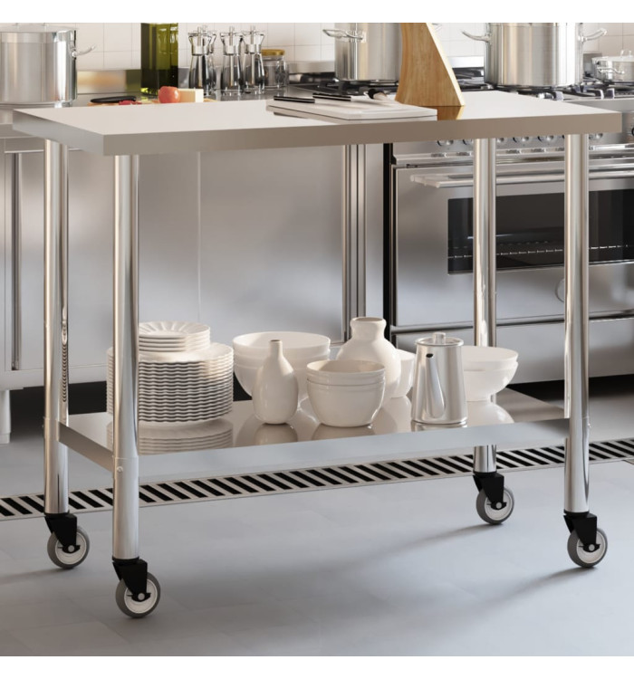 Table de travail de cuisine avec roues 110x55x85 cm inox | Mobilier & Déco